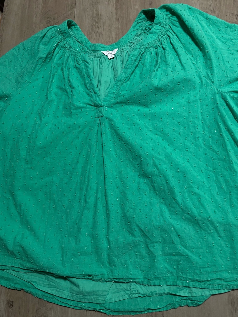 crown & ivy Emerald Green Swiss Dot Peasant Tunic size 3x